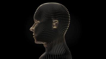 Wireframe Golden Human Face Isolated on Dark Background video