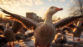 AI generated Feathered friends soar freely in nature beauty generated by AI photo