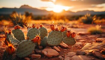 ai generado puesta de sol terminado el montañas, naturaleza belleza en cerca arriba generado por ai foto