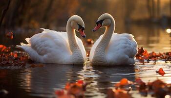 AI generated Swan elegance reflects in tranquil pond water generated by AI photo