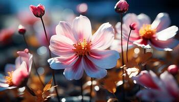 ai generado vibrante de colores flores florecer en el prado generado por ai foto