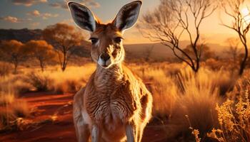 ai generado linda mamífero pasto en césped en africano puesta de sol generado por ai foto