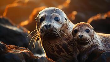 AI generated Cute seal on coastline, looking at camera generated by AI photo