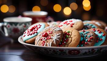 ai generado hecho en casa postre en rústico mesa, Navidad celebracion generado por ai foto