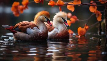 ai generado vibrante Pato refleja belleza en naturaleza tranquilo estanque generado por ai foto