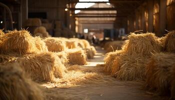 ai generado agricultores trabajando en un granero, cosecha trigo generado por ai foto