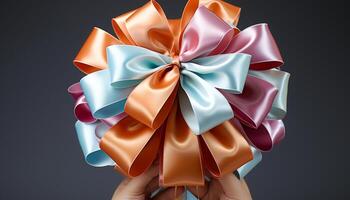 AI generated Colorful gift box tied with shiny ribbon generated by AI photo