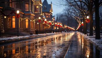 ai generado invierno noche ilumina famoso arquitectura con Navidad luces generado por ai foto