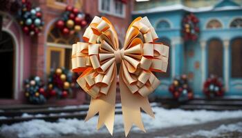 AI generated Winter celebration gift box wrapped in snowflake paper generated by AI photo