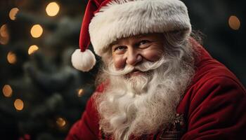 AI generated Smiling man with beard celebrates Christmas indoors generated by AI photo