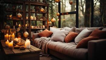 AI generated Cozy living room with candlelight, modern design generated by AI photo