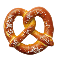 AI generated close-up of a golden brown, salted pretzel isolated on transparent background, png
