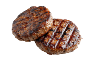 AI generated Two grilled burger patties with sear marks isolated on transparent background, png