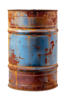 AI generated A rusty blue steel drum isolated on transparent background, png