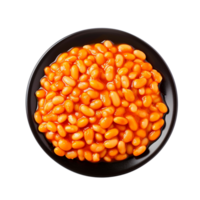AI generated Black plate of baked beans in tomato sauce isolated on transparent background, png