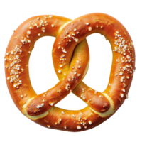 AI generated close-up of a golden brown, salted pretzel isolated on transparent background, png