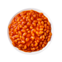 AI generated White plate of baked beans in tomato sauce isolated on transparent background, png