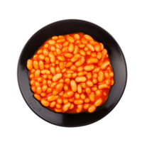 AI generated Black plate of baked beans in tomato sauce isolated on transparent background, png