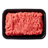 AI generated Raw ground meat in a black plastic tray isolated on transparent background, png