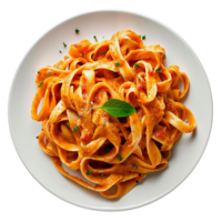 ai generado un plato de Fettuccine pasta con tomate salsa aislado en transparente fondo, png