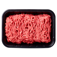AI generated Raw ground beef in a black plastic tray isolated on transparent background, png