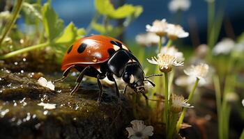 AI generated Ladybug on a daisy, nature beauty in spring generated by AI photo