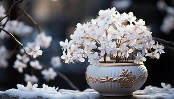 AI generated Freshness of springtime blossoms in a rustic vase generated by AI photo