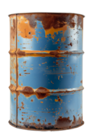 AI generated A rusty blue metal drum isolated on transparent background, png