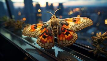 AI generated Vibrant colored butterfly flying outdoors in nature generated by AI photo