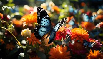 AI generated Multi colored butterfly in nature, close up beauty generated by AI photo