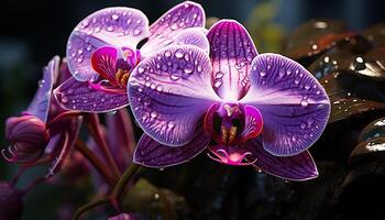 AI generated Purple orchid blossom in nature, close up beauty generated by AI photo