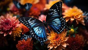 AI generated Vibrant colored butterfly on flower, beauty in nature generated by AI photo
