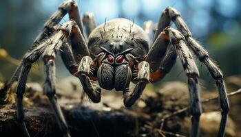 AI generated Spooky spider in nature, close up of arachnid generated by AI photo