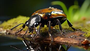 AI generated Small weevil on green leaf in forest generated by AI photo