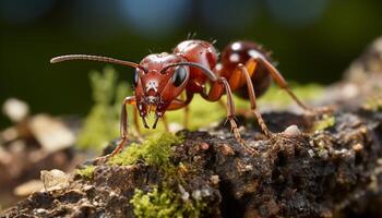 AI generated Ants working together in a tropical rainforest anthill generated by AI photo