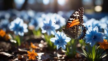 AI generated Vibrant butterfly on yellow flower in nature generated by AI photo