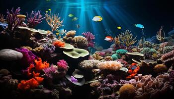 AI generated Underwater reef, fish, nature, animal, coral, deep generated by AI photo