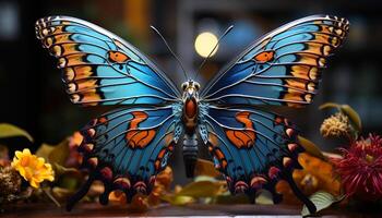 AI generated Vibrant colored butterfly in nature, close up beauty generated by AI photo