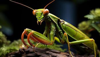 AI generated Close up of a green locust on a leaf generated by AI photo