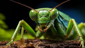 AI generated Close up of a green insect eye in nature generated by AI photo