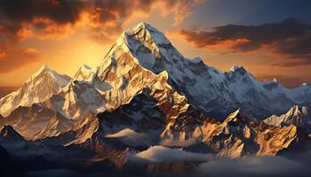 AI generated Majestic snowcapped mountains create a tranquil, breathtaking landscape generated by AI photo