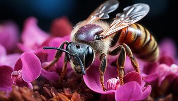 AI generated Bee pollinating flower, nature beauty in springtime generated by AI photo