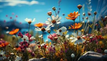 AI generated Vibrant meadow, wildflowers bloom under the summer sun generated by AI photo