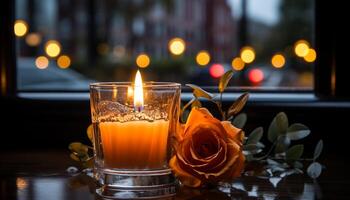 AI generated Romantic candlelight glows, warming hearts in winter generated by AI photo