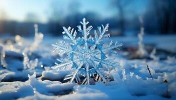ai generado invierno azul belleza copo de nieve escarchado cerca arriba generado por ai foto