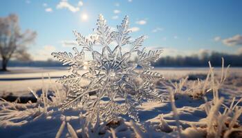 AI generated Winter snow, nature ice crystal celebration, December frost generated by AI photo