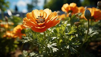 AI generated Vibrant yellow flower blossoms in the meadow generated by AI photo