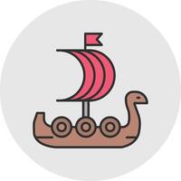 Viking Ship Line Filled Light Circle Icon vector