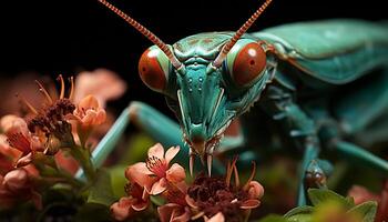 AI generated Close up of a small green insect on a flower generated by AI photo