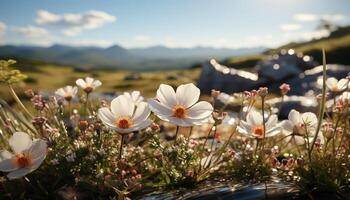 AI generated Fresh yellow daisy blossoms in a meadow generated by AI photo